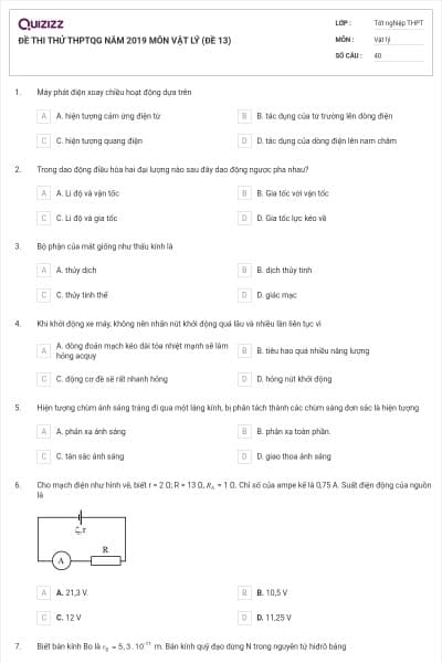 ĐỀ THI THỬ THPTQG NĂM 2019 MÔN VẬT LÝ (ĐỀ 13)