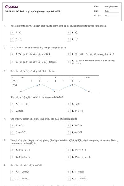 30 đề thi thử Toán thpt quốc gia cực hay (Đề số 5)