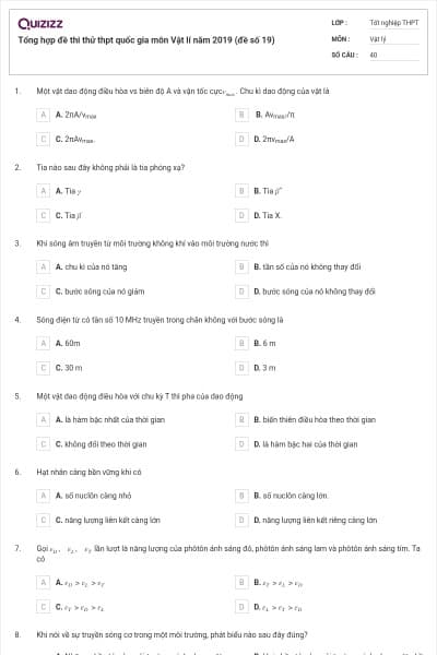 Tổng hợp đề thi thử thpt quốc gia môn Vật lí năm 2019 (đề số 19)