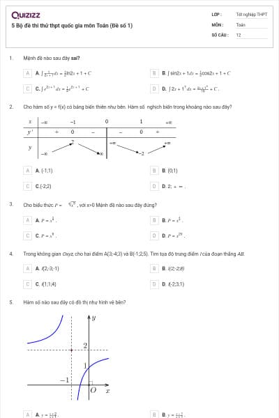 5 Bộ đề thi thử thpt quốc gia môn Toán (Đề số 1)