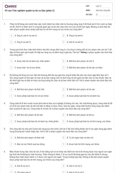 93 câu Trắc nghiệm quyền tự do cơ bản (phần 2)