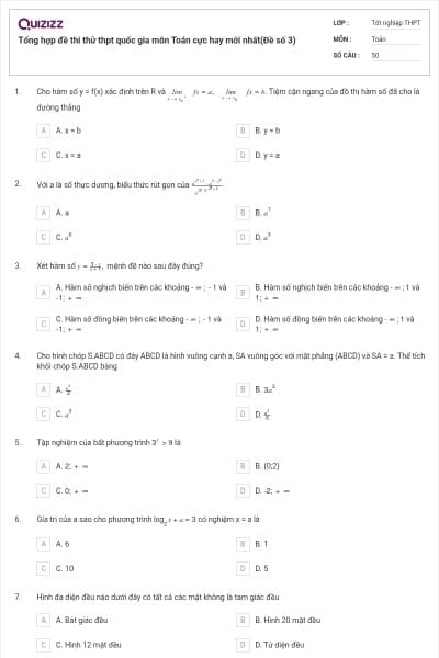 Tổng hợp đề thi thử thpt quốc gia môn Toán cực hay mới nhất(Đề số 3)