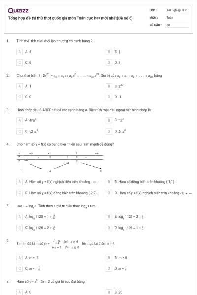 Tổng hợp đề thi thử thpt quốc gia môn Toán cực hay mới nhất(Đề số 6)