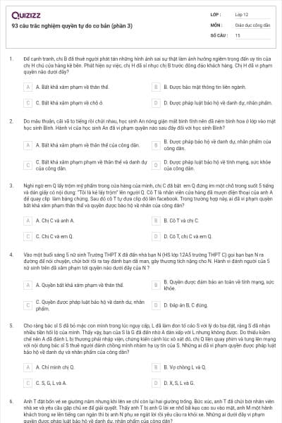 93 câu trắc nghiệm quyền tự do cơ bản (phần 3)