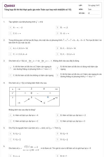 Tổng hợp đề thi thử thpt quốc gia môn Toán cực hay mới nhất(Đề số 10)