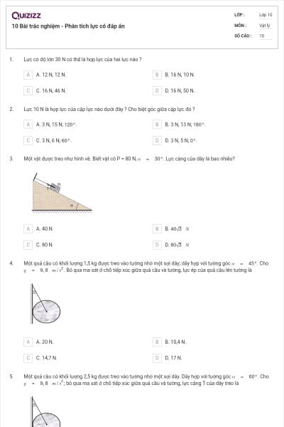 10 Bài trắc nghiệm - Phân tích lực có đáp án