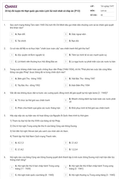 20 bộ đề luyện thi thpt quốc gia môn Lịch Sử mới nhất có đáp án (P13)