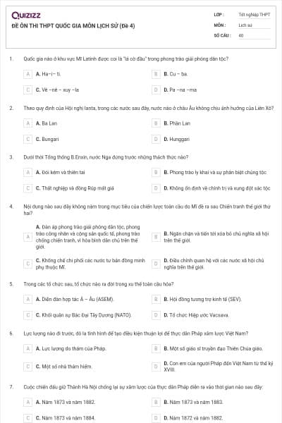 ĐỀ ÔN THI THPT QUỐC GIA MÔN LỊCH SỬ (Đề 4)