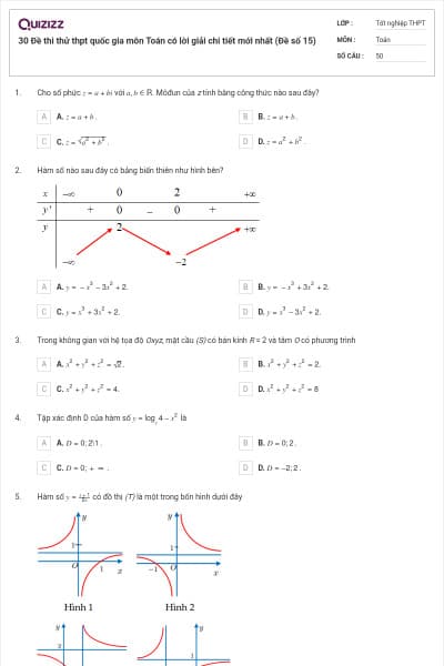 30 Đề thi thử thpt quốc gia môn Toán có lời giải chi tiết mới nhất (Đề số 15)