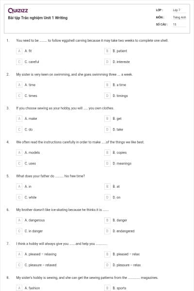 Bài tập Trắc nghiệm Unit 1 Writing