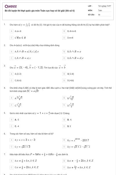 Bô đề luyện thi thpt quốc gia môn Toán cực hay có lời giải (Đề số 6)