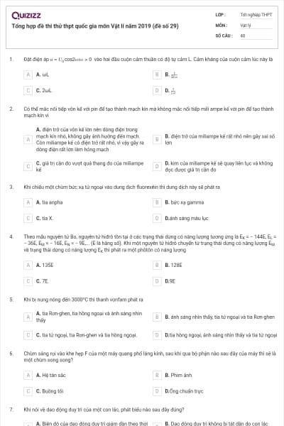 Tổng hợp đề thi thử thpt quốc gia môn Vật lí năm 2019 (đề số 29)