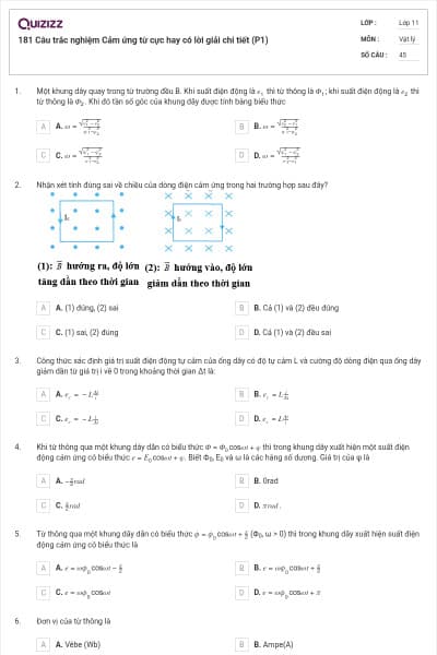 181 Câu trắc nghiệm Cảm ứng từ cực hay có lời giải chi tiết (P1)