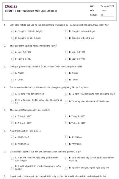 ĐỀ ÔN THI THPT QUỐC GIA MÔN LỊCH SỬ (Đề 5)