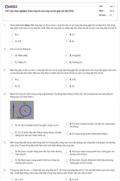181 Câu trắc nghiệm Cảm ứng từ cực hay có lời giải chi tiết (P2)