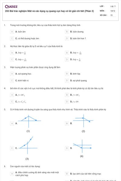 283 Bài trắc nghiệm Mắt và các dụng cụ quang cực hay có lời giải chi tiết (Phần 3)