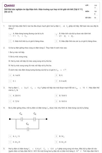 568 Bài trắc nghiệm ôn tập Điện tích. Điện trường cực hay có lời giải chi tiết (Vật lí 11) (Đề số 4)