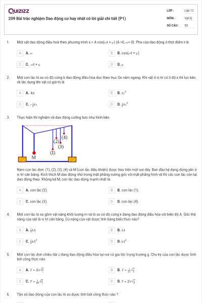 209 Bài trắc nghiệm Dao động cơ hay nhất có lời giải chi tiết (P1)