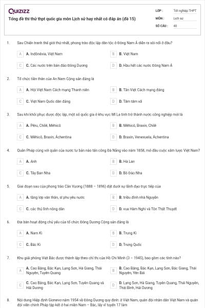 Tổng đề thi thử thpt quốc gia môn Lịch sử hay nhất có đáp án (đề 15)
