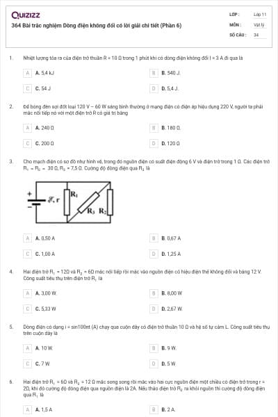 364 Bài trắc nghiệm Dòng điện không đổi có lời giải chi tiết (Phần 6)