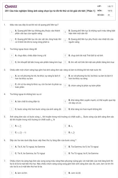 281 Câu trắc nghiệm Sóng ánh sáng chọn lọc từ đề thi thử có lời giải chi tiết ( Phần 1)