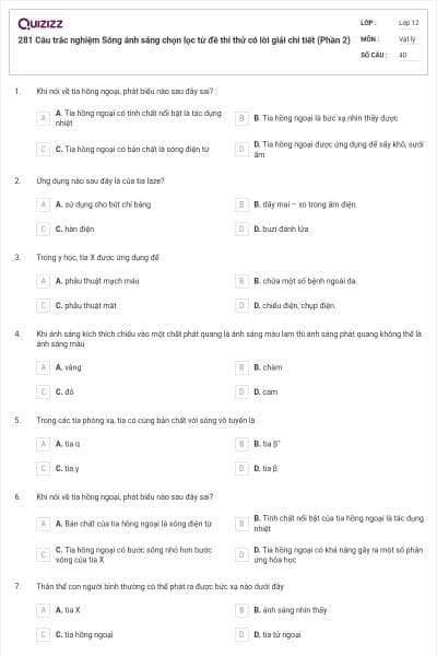 281 Câu trắc nghiệm Sóng ánh sáng chọn lọc từ đề thi thử có lời giải chi tiết (Phần 2)