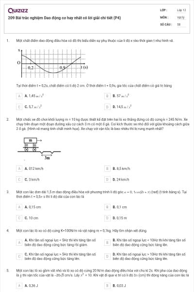 209 Bài trắc nghiệm Dao động cơ hay nhất có lời giải chi tiết (P4)