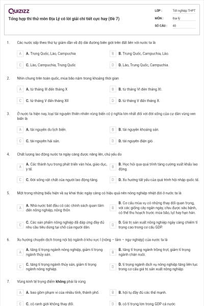 Tổng hợp thi thử môn Địa Lý có lời giải chi tiết cực hay (Đề 7)