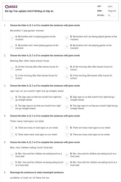 Bài tập Trắc nghiệm Unit 8 Writing có đáp án