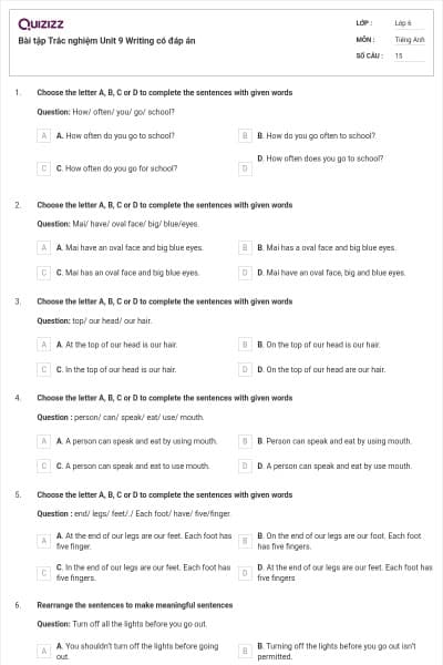 Bài tập Trắc nghiệm Unit 9 Writing có đáp án