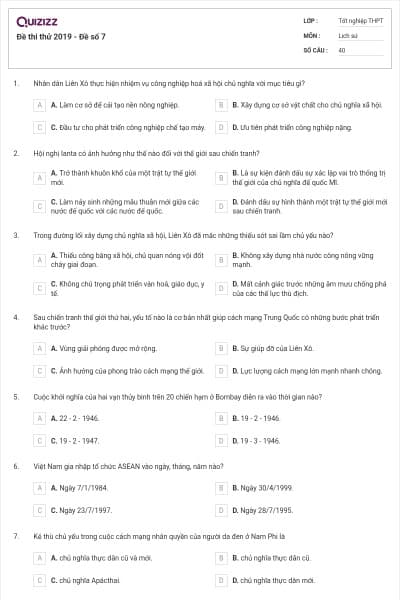 Đề thi thử 2019 - Đề số 7