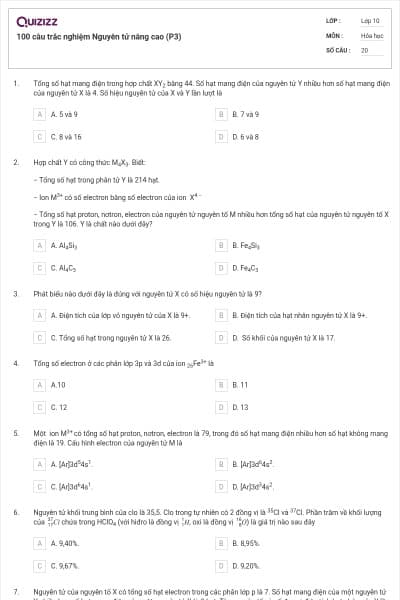 100 câu trắc nghiệm Nguyên tử nâng cao (P3)