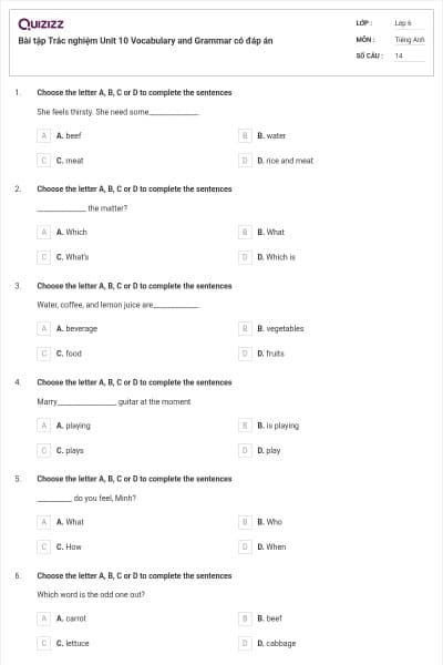 Bài tập Trắc nghiệm Unit 10 Vocabulary and Grammar có đáp án