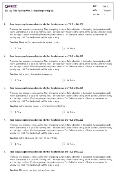 Bài tập Trắc nghiệm Unit 13 Reading có đáp án