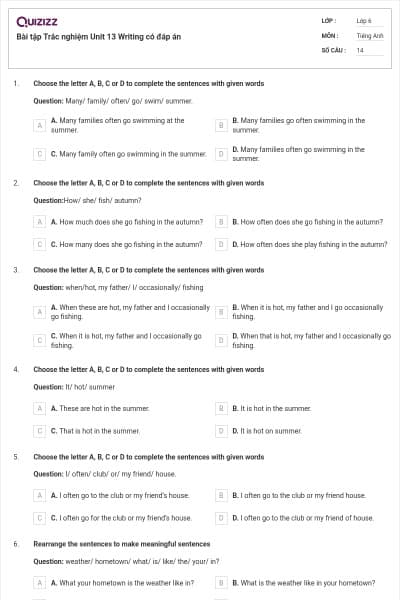 Bài tập Trắc nghiệm Unit 13 Writing có đáp án