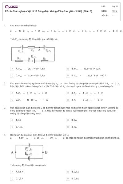82 câu Trắc nghiệm Vật Lí 11 Dòng điện không đổi (có lời giải chi tiết) (Phần 3)