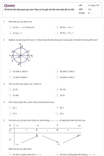 30 Đề thi thử thpt quốc gia môn Toán có lời giải chi tiết mới nhất (Đề số 30)