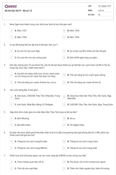 Đề thi thử 2019 - Đề số 12