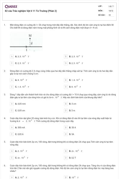 82 câu Trắc nghiệm Vật lí 11 Từ Trường (Phần 2)
