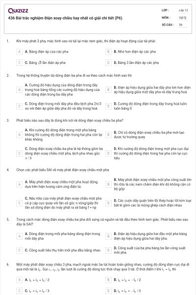 436 Bài trắc nghiệm Điện xoay chiều hay nhất có giải chi tiết (P6)