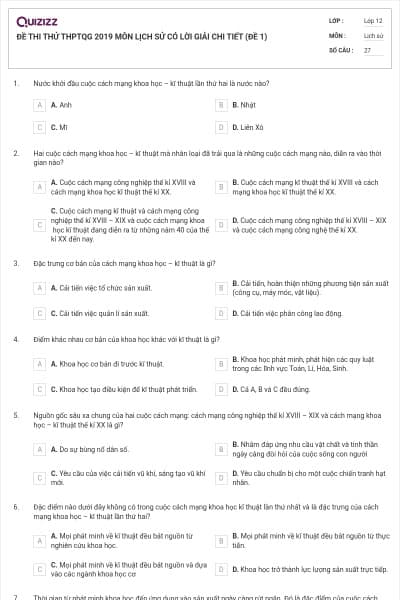 ĐỀ THI THỬ THPTQG 2019 MÔN LỊCH SỬ CÓ LỜI GIẢI CHI TIẾT (ĐỀ 1)