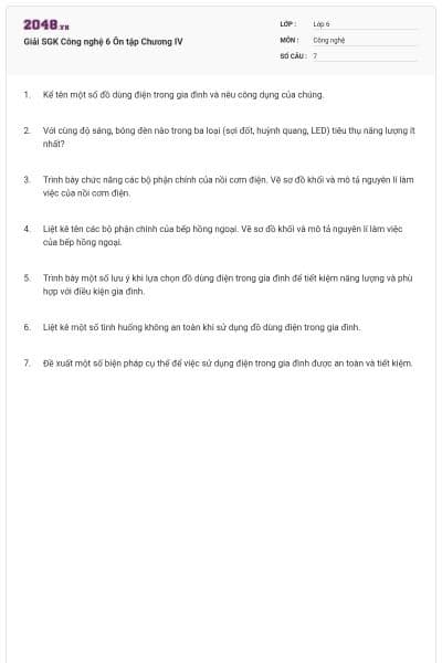 Giải SGK Công nghệ 6 Ôn tập Chương IV