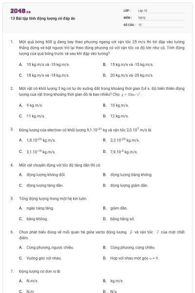 13 Bài tập tính động lượng có đáp án