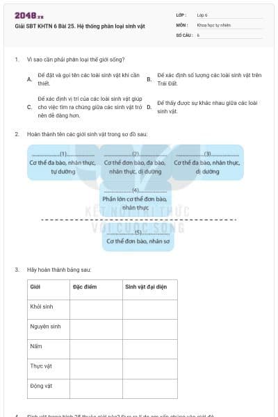Giải SBT KHTN 6 Bài 25. Hệ thống phân loại sinh vật