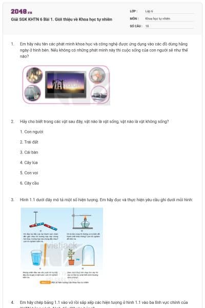 Giải SGK KHTN 6 Bài 1. Giới thiệu về Khoa học tự nhiên