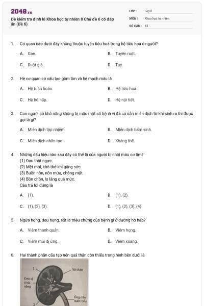 Đề kiểm tra định kì Khoa học tự nhiên 8 Chủ đề 6 có đáp án (Đề 6)