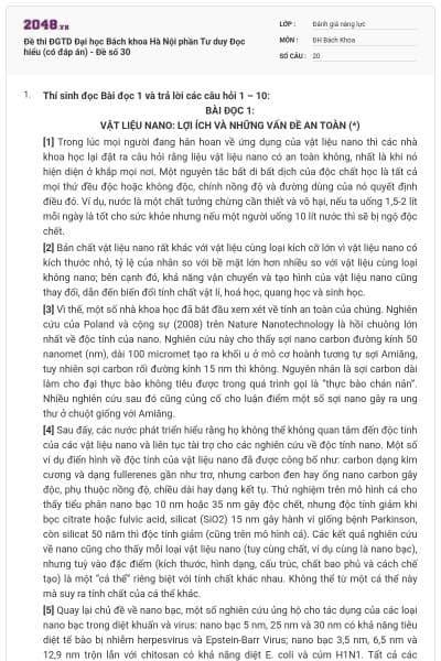 Đề thi ĐGTD Đại học Bách khoa Hà Nội phần Tư duy Đọc hiểu (có đáp án) - Đề số 30