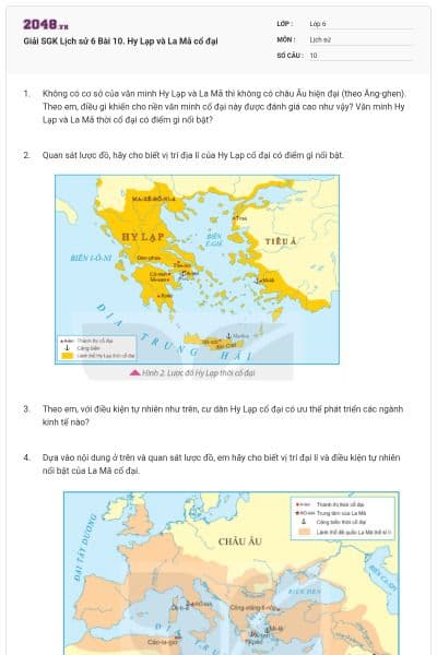Giải SGK Lịch sử 6 Bài 10. Hy Lạp và La Mã cổ đại
