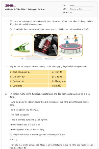 Giải SGK KHTN 6 Bài 42. Biến dạng của lò xo