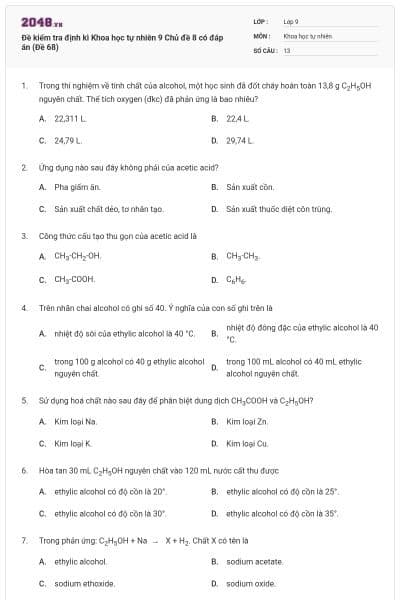 Đề kiểm tra định kì Khoa học tự nhiên 9 Chủ đề 8 có đáp án (Đề 68)